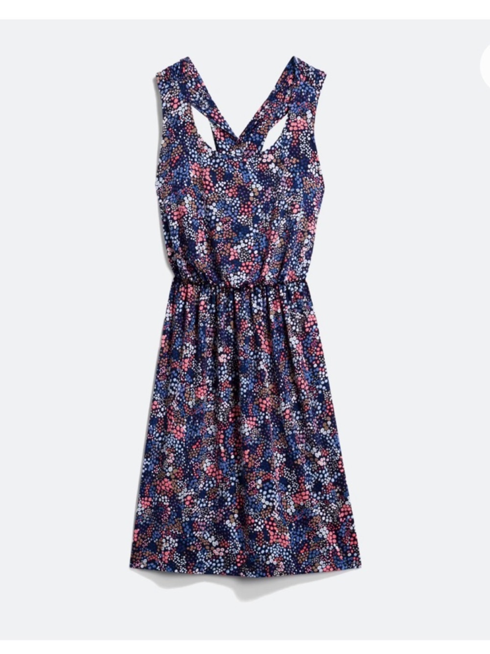 Kaileigh Navy Sleeveless Midi Dress with Pink & White Dot Floral Print